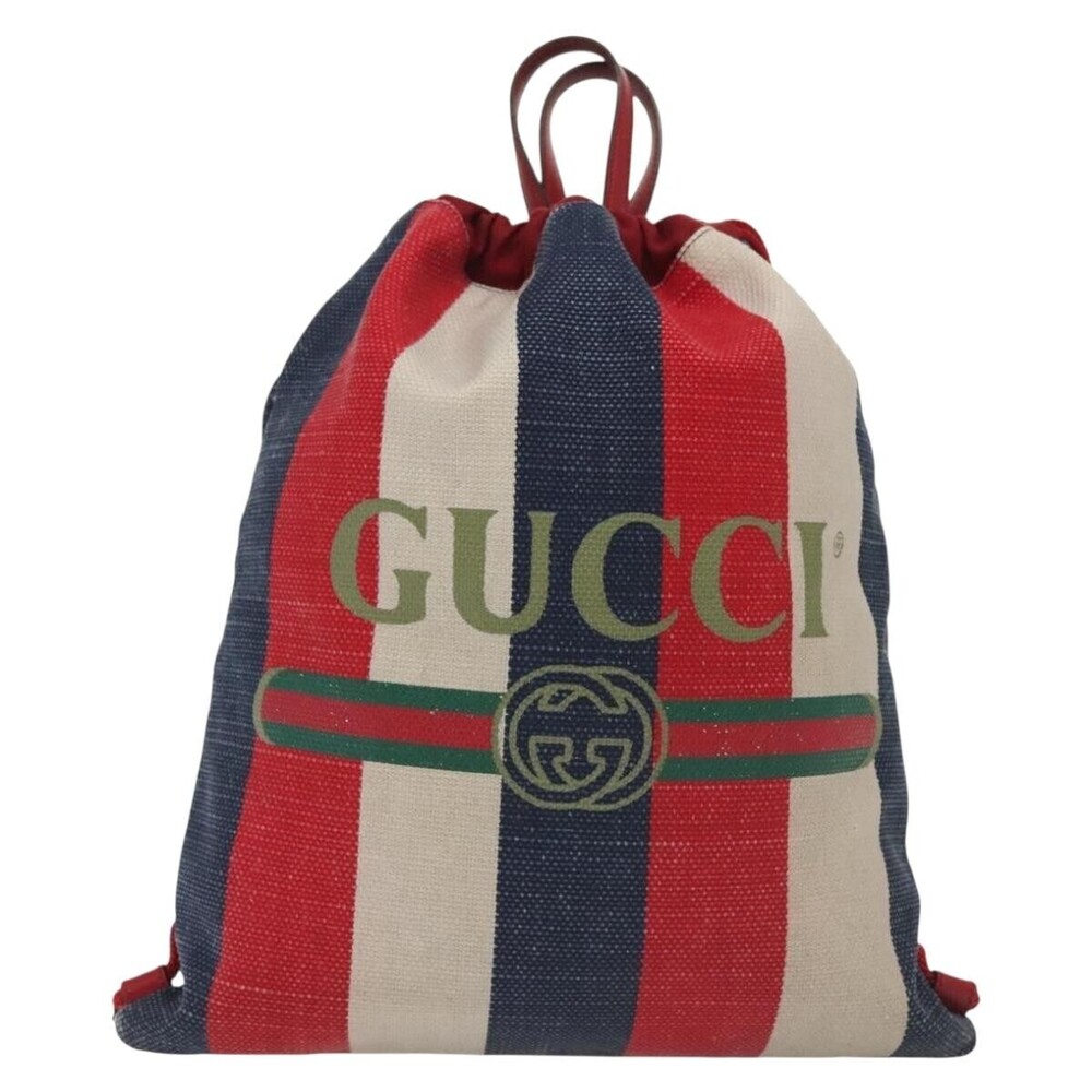 Gucci Logo Drawstring Striped Canvas Large